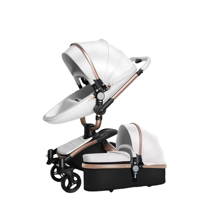 

2021 High Quality 360 Degree Rotation Leather Baby Stroller 2 in 1 And 3 In 1, Brown;black;white and pink