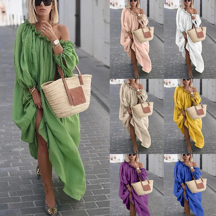 

2021 casual solid color plus size loose long dress, 7colors