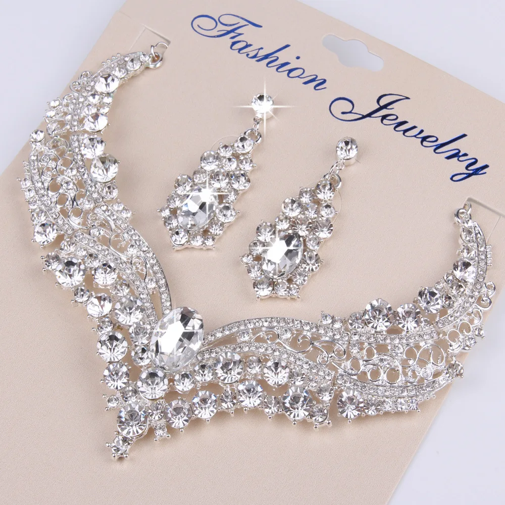 

Bride Crystal Rhinestone Flowers Cheap Necklace And Earring Sets