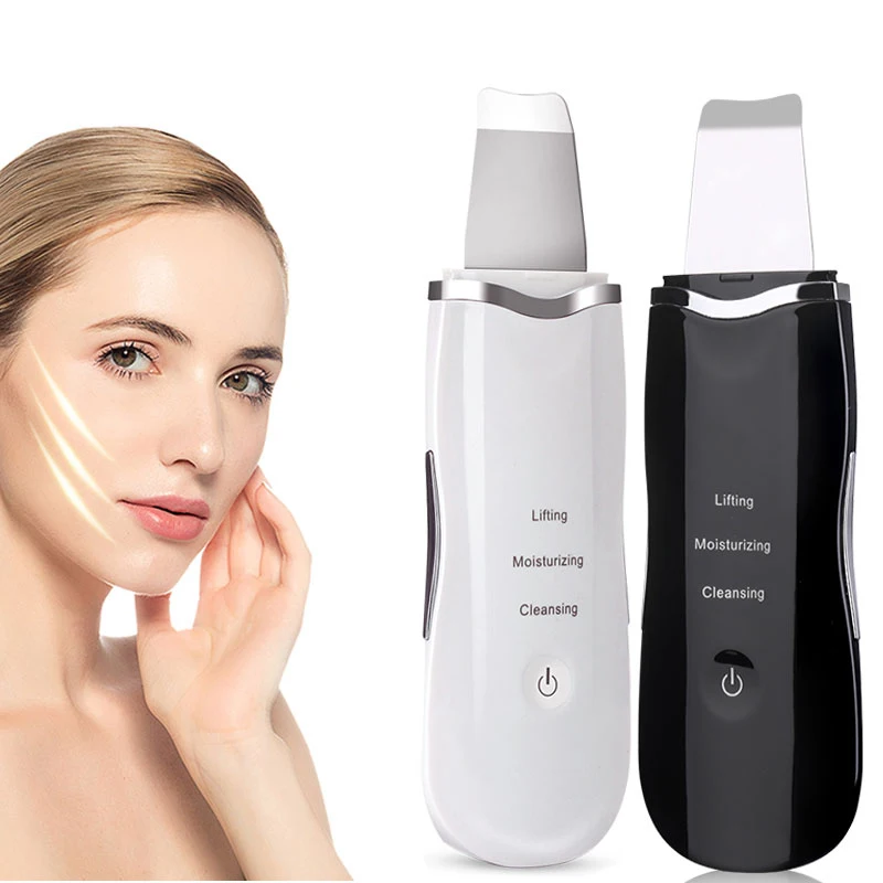 

waterproof lcd charging rechargeable portable wireless face peeling derma sonic facial professional ultrasonic skin scrubber, White