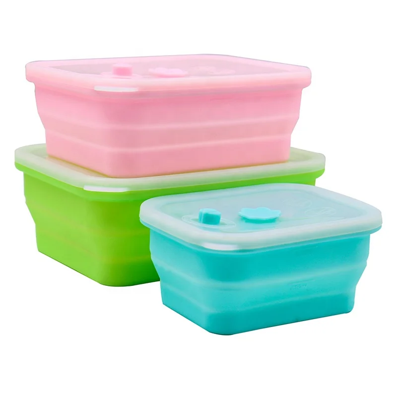 

Square Microwavable Freezer Silicone Baby Food Container with Lids, Blue, green, pink, purple