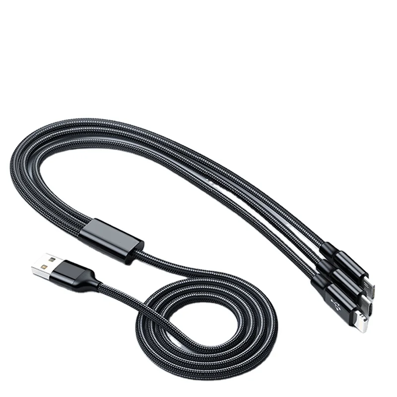 

PUJIMAX 3 IN 1 USB Cable 3A Fast Charging Cables Nylon cord 3-in-1 phone charger cables, Black/red/blue