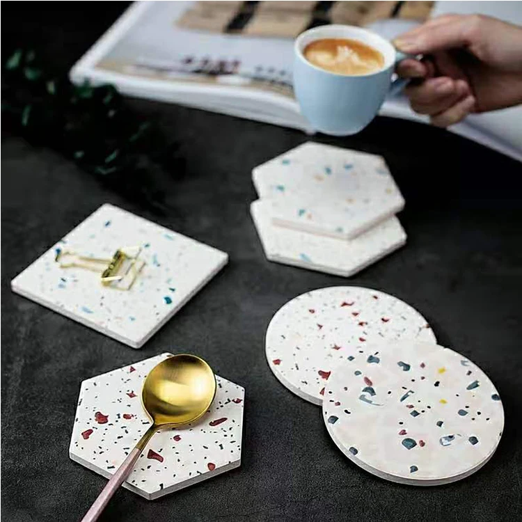 

Terrazzo Hot Sale Sublimation Custom Coasters Round Water Absorption Blank Ceramic Coaster Blank, Cmyk