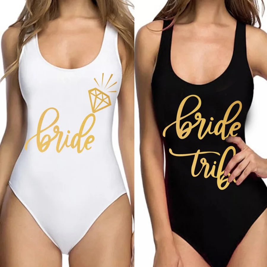 

Ladies Letter Printed Plus Size Woman Sexy Monokini Fashion Custom Swimwear Front&Back Both Print Bathing Suit