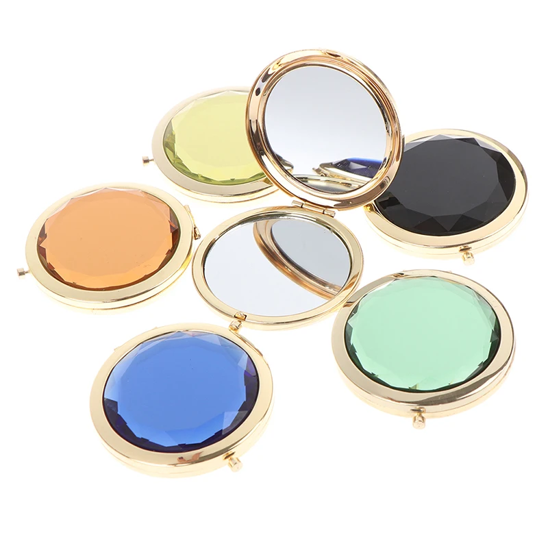 

2020 Hot Sale Makeup Pocket Compact Mirror With Champagne Crystal for Wedding Gifts, Gold frame colorful crystal