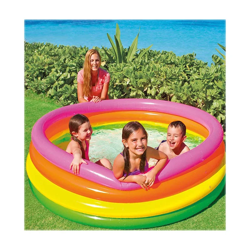 

Intex 56441 4-ring  Sunset Glow Swimming Pool Kids Play Colorful Round Inflatable Swimming Pool, Rainbow red orange yellow green