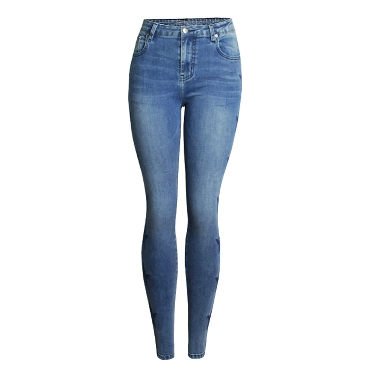 

Custom high waist star patch dark wash women skinny denim jeans pants trousers