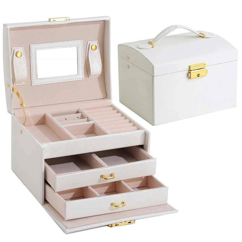 

New Multi-layer cross-border leather jewelry box, double drawer jewelry box, princess jewelry storage box