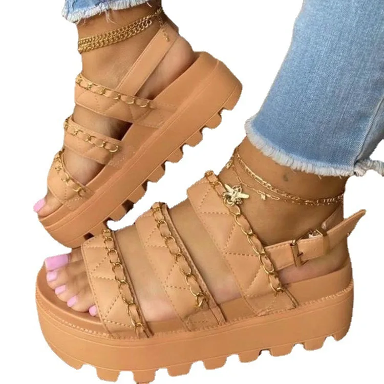 

Summer New Open-Toe Sandals Woman Fashion Peep-Toe Thick-Soled Large Size Flat Sandals