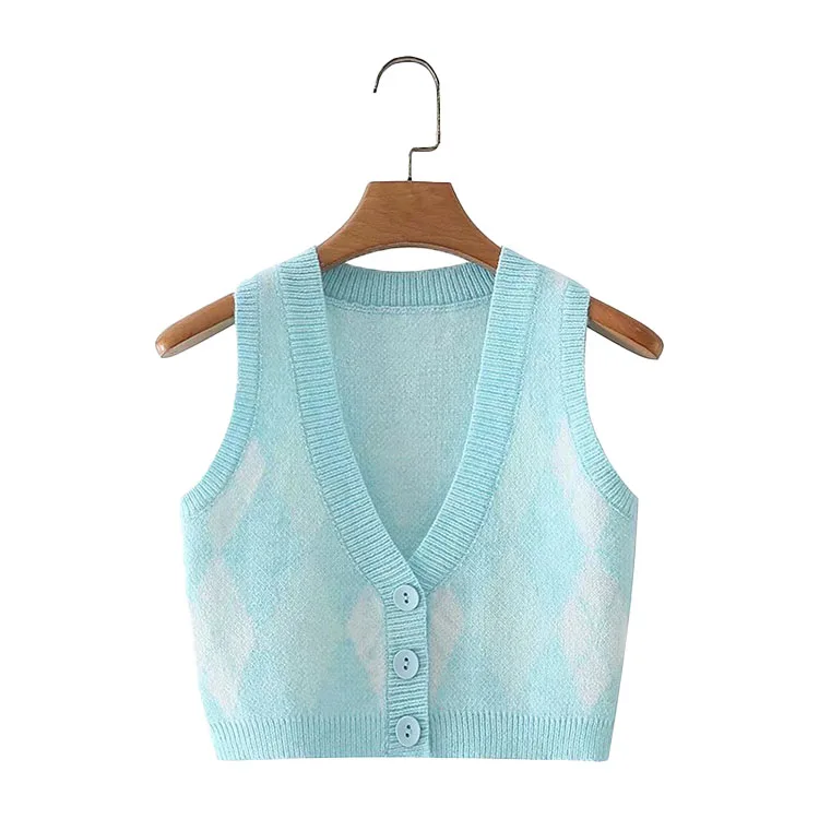 

Bmurhmza 2021 summer new fashion versatile American retro Plaid knitted sexy women' top and vest, Picture color