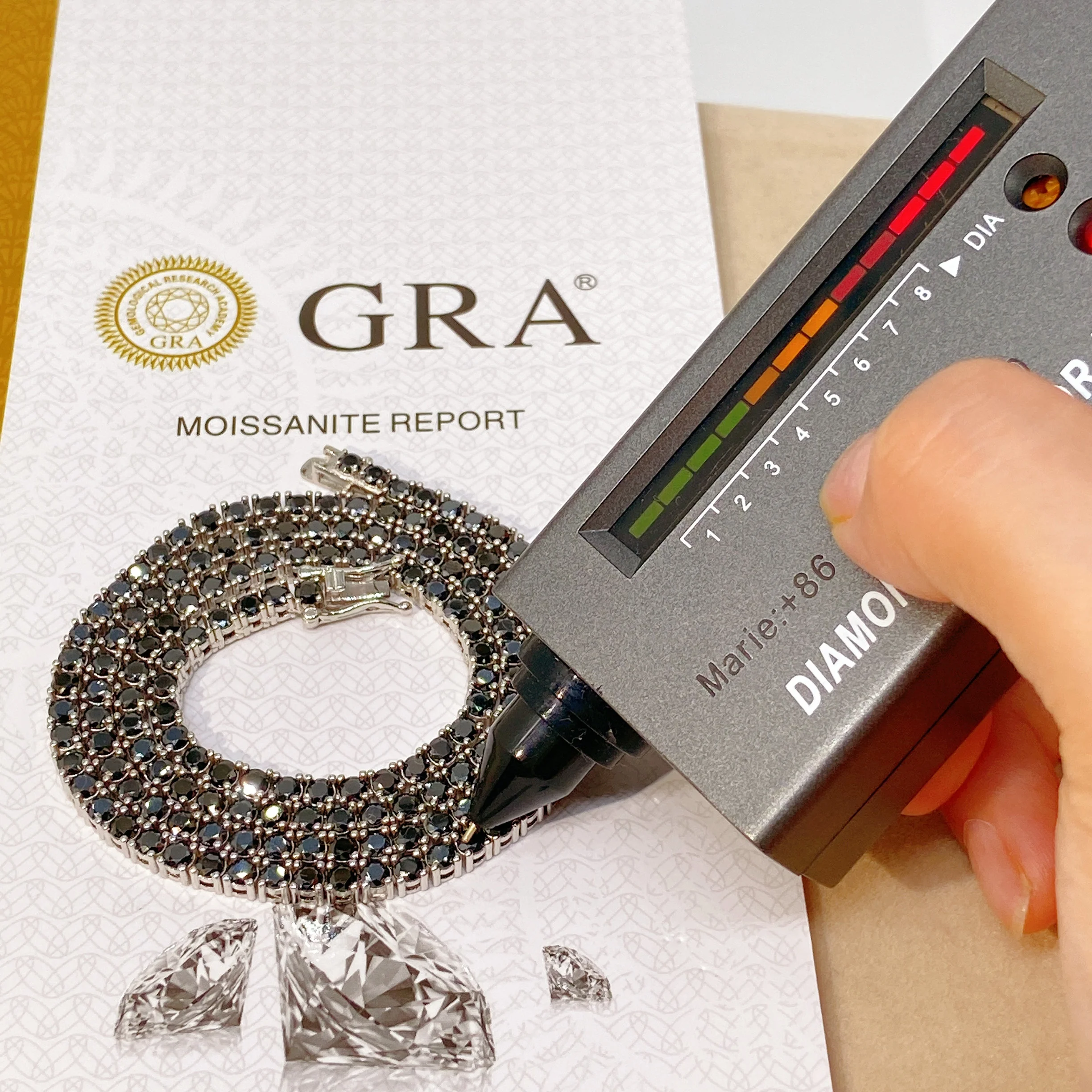 

Hip Hop Diamond Jewelry Men Iced Out S925 Sterling Sliver Necklace Cluster 3MM Black Moissanite Tennis Chain