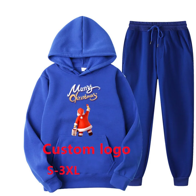 

Custom Christmas Logo printed Two Piece Vendors Unisex Oversized Mens Pullover Jogging Suit Sweatsuits Set Hoodies Blank, Picture shows