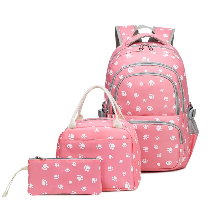 

Wholesale full printing foot pattern three pieces school bag set for girls