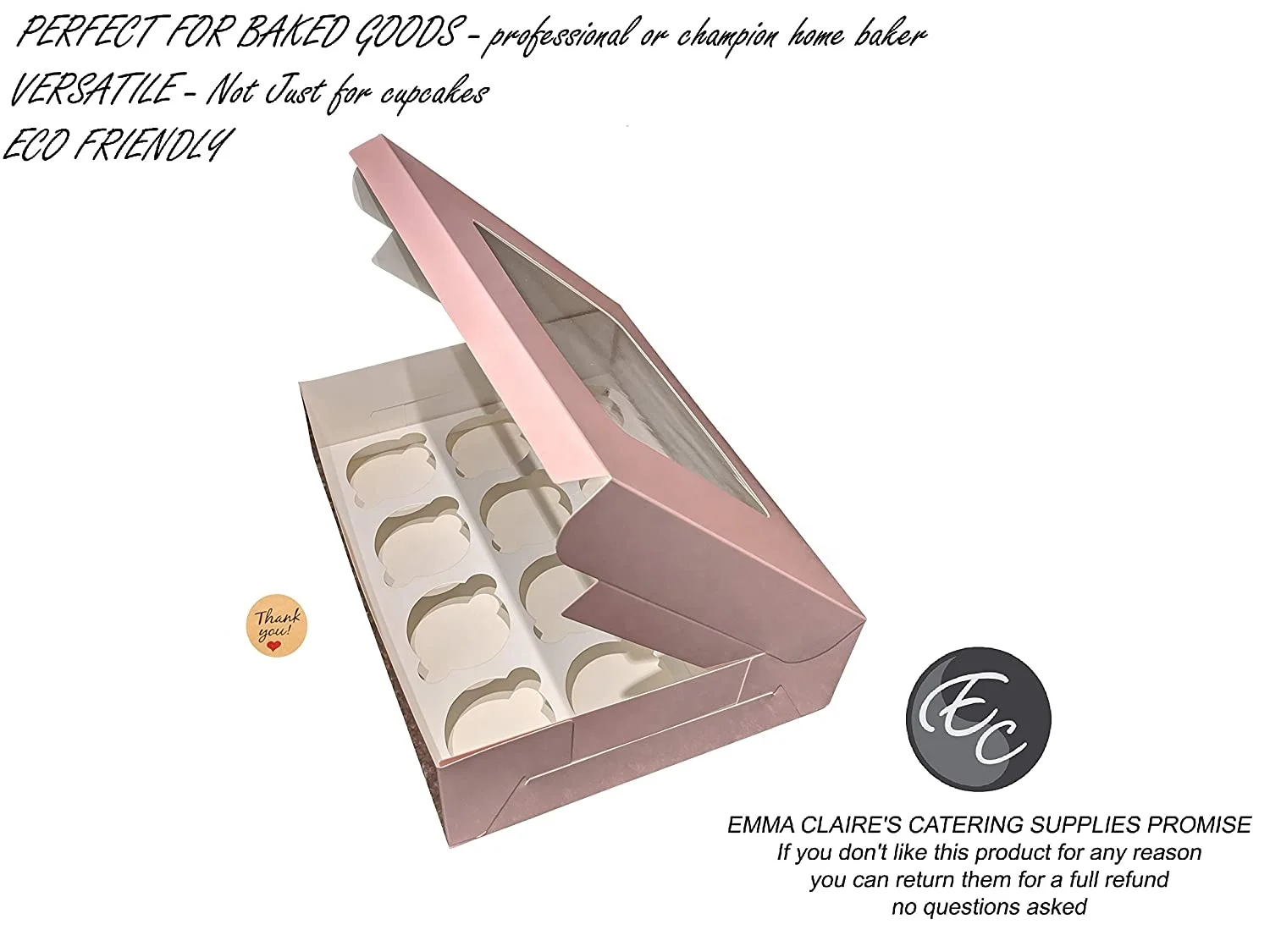 Carepack Pink Bakery Boxes With Windows And Inserts For 12 Cupcakes/ Muffins/ Pastries/ Baked