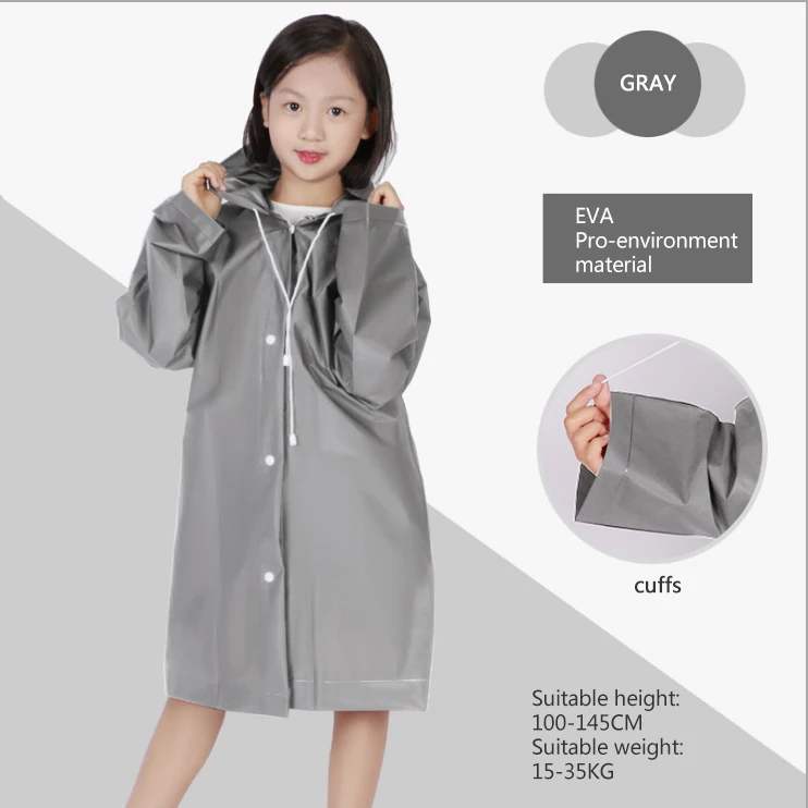 

Thicker Reusable Gray Raincoat Rain Poncho Jacket Slicker for Children Boy Girl Kids, 7 colors