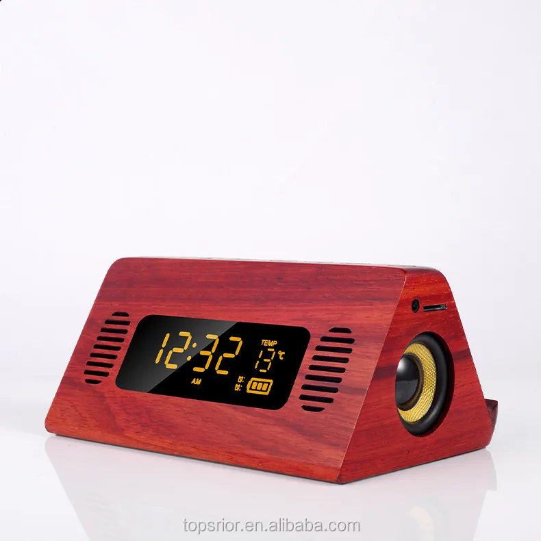 2019 new design power bank version wooden bluetooths speaker with alarm clock, wireless charger and LED TEMP display function - ANKUX.COM
