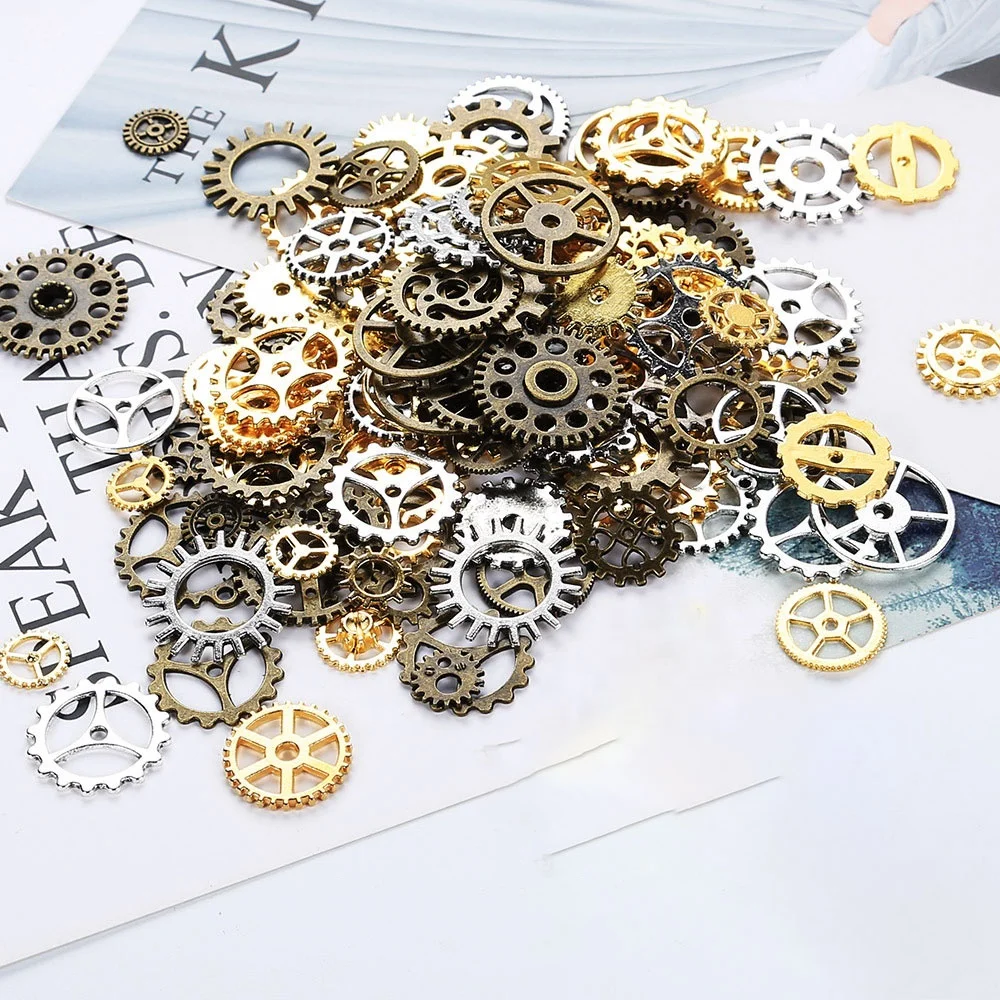 

100g 4 Color Size 8-40mm Mix Alloy Mechanical Steampunk Cogs & Gears Diy Accessories New Oct Vintage steampunk Charms, Gold, silver, bronze, copper