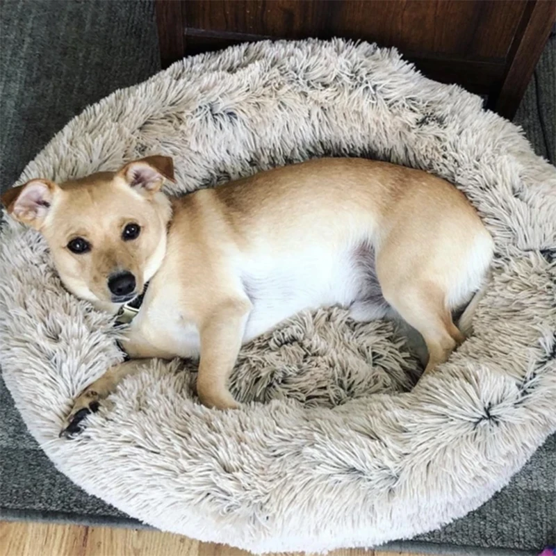 

Removable Donut Long Plush Pet Dog Kennel Round Bed Winter Warm Sleeping Lounger House Soft for Medium Large Dogs Washable