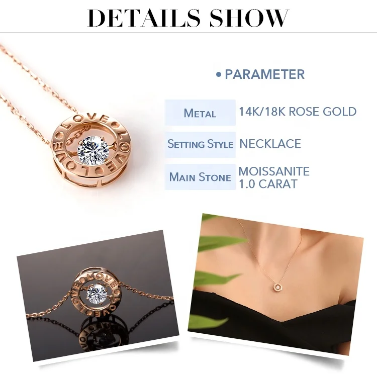 

18K rose gold 6.5mm DEF moissanite LOVE word pendant necklace
