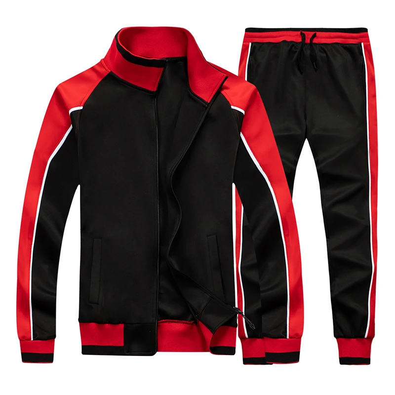 

2020 men tracksuit Wholesale OEM Red Fitted Sweatsuit Tracksuit Zipper Hooded Jogging Men Jogger Track Suit