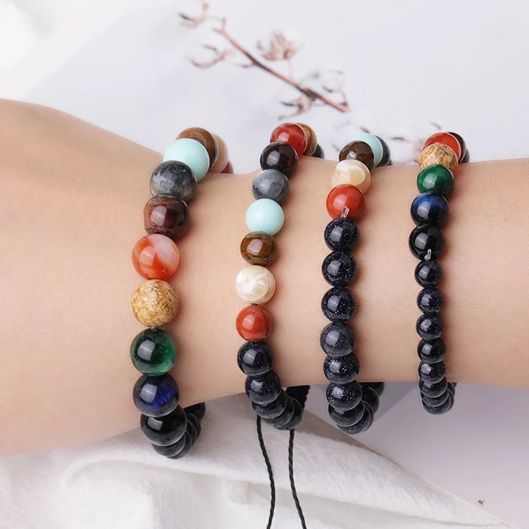 

Natural Star Stone colourful Planets Bracelet Sandstone Starlight Beads Handmade Beaded Fashion Bracelets