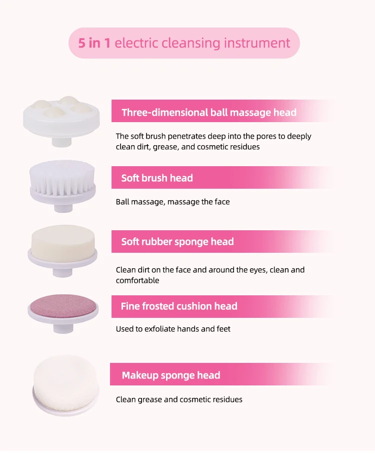 Home Use 5 In 1 Face Washer Silicone Facial Cleansing Massage Brush