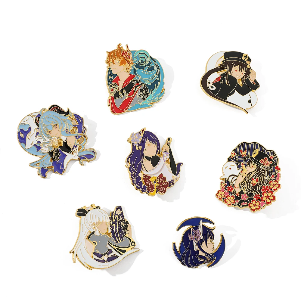 

Game Genshin Impact Kamisato Ayaka Hu Tao Brooch Enamel Pin Anime Cartoon Brooch For Anime Fans Gifts, Gold