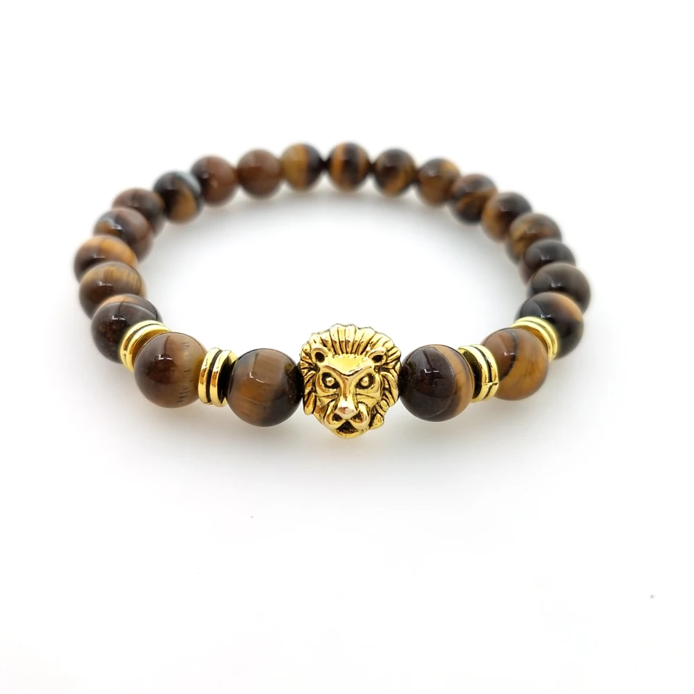 

Maya Bracelets tiger eye stone jewelry alloy gold lion head bracelet for men