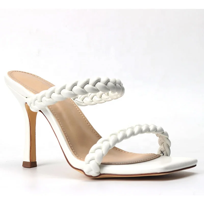 

2020 summer new women's shoes square head high heels ladies sandals for women woven PU open woman slide shoe sandals, Customized color
