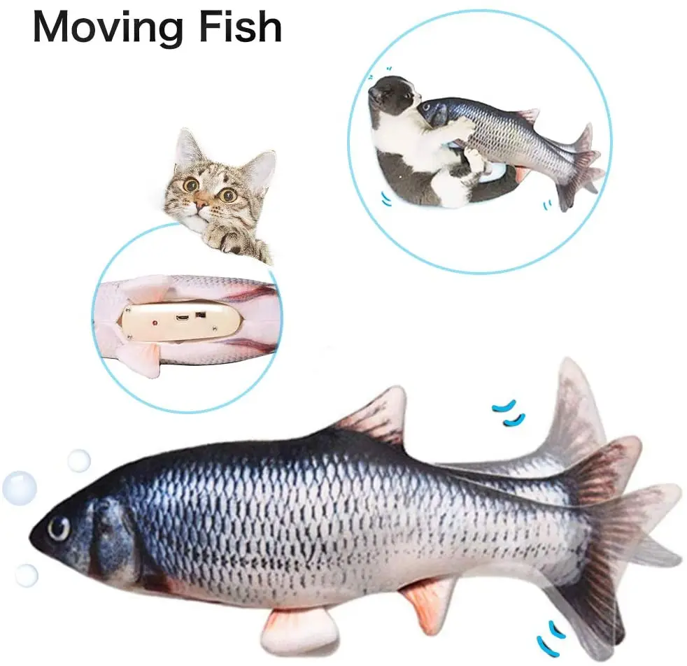 

Moving Cat Kicker Fish Plush Toy Electric Zipper Realistic Flopping Fish Wiggle Fish Catnip Toys Motion Kitten Interactive Toy, As picture