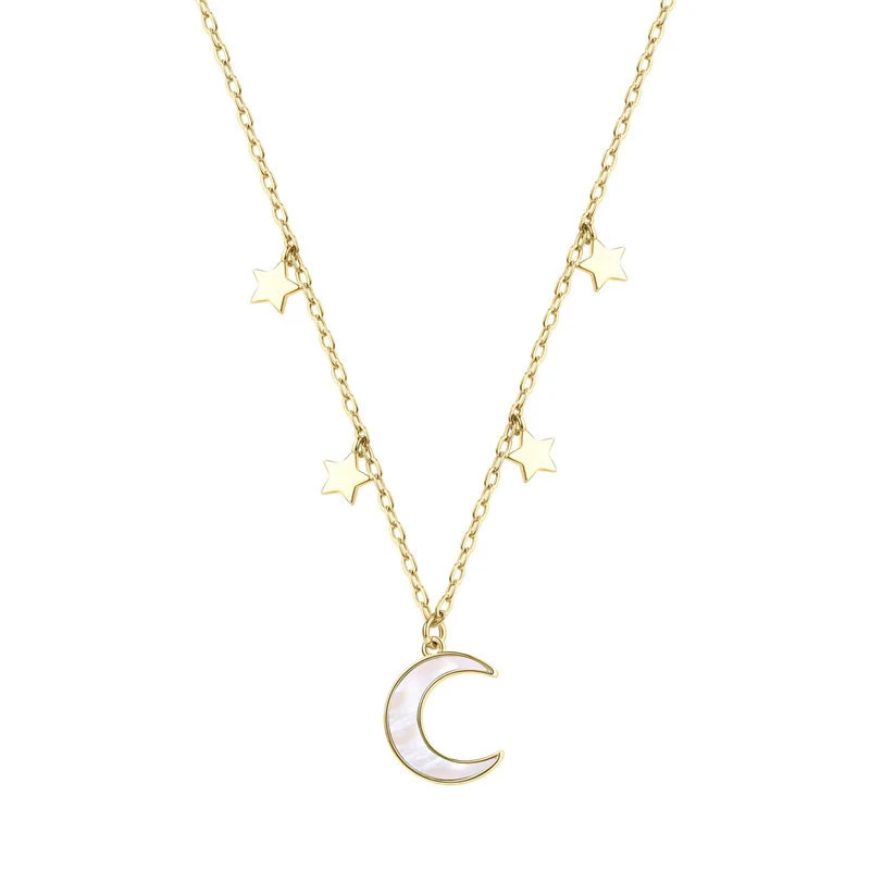 

Best amazon selling welcomed natural pearl shell moon and star shaped pendant women necklace, Gold color