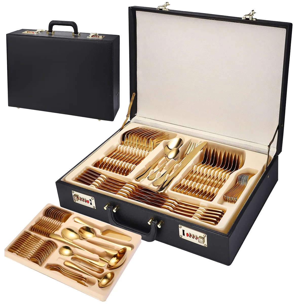 

1010 common ware set leather box tableware gift box set stainless steel tableware 84 sets