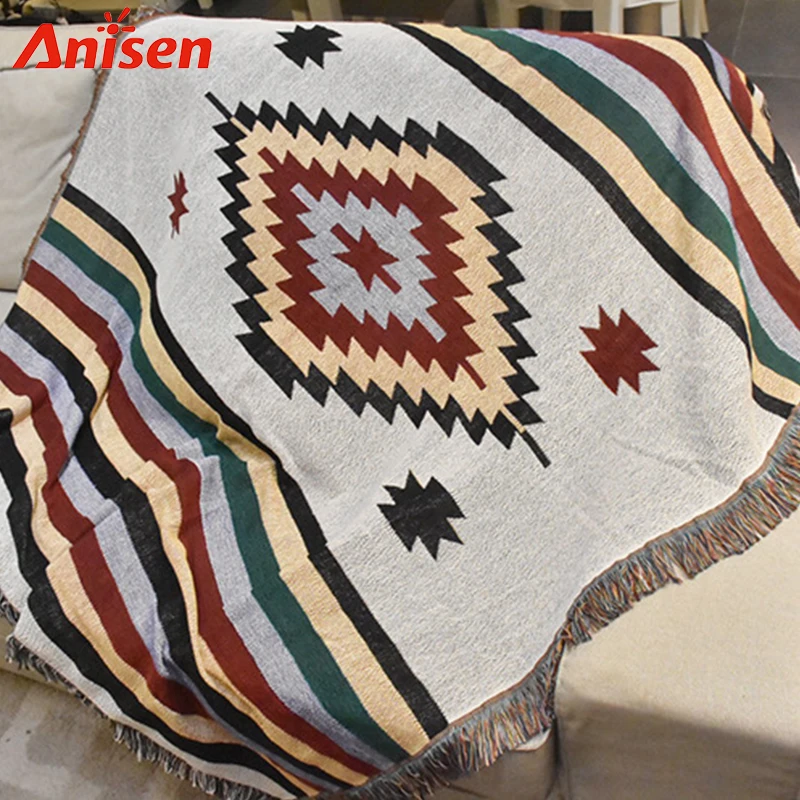 Hot Sale Custom Pattern Warm Cheap Fleece Geometric Woven Indian Throw
