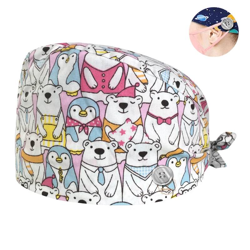 

Unisex Beauty salon hats high quality Dentistry surgical caps pet hospital nurse cap printing 100%Cotton breathable pharmacy hat, Picture