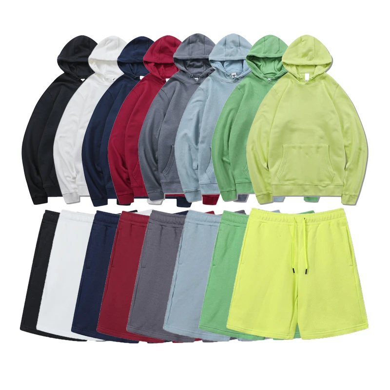 

High quality Sweatsuit Men Cotton fleece shorts and Hoodies 2 Piece Set Custom logo Jogging Suits Plain Men Sportswear Tracksuit