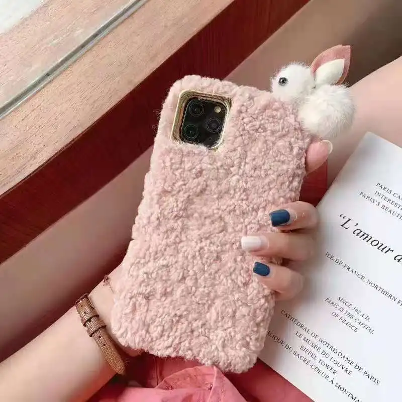 

Cute cartoon rabbit Autumn and winter Plush Phone Case for iPhone 12, Colors optional