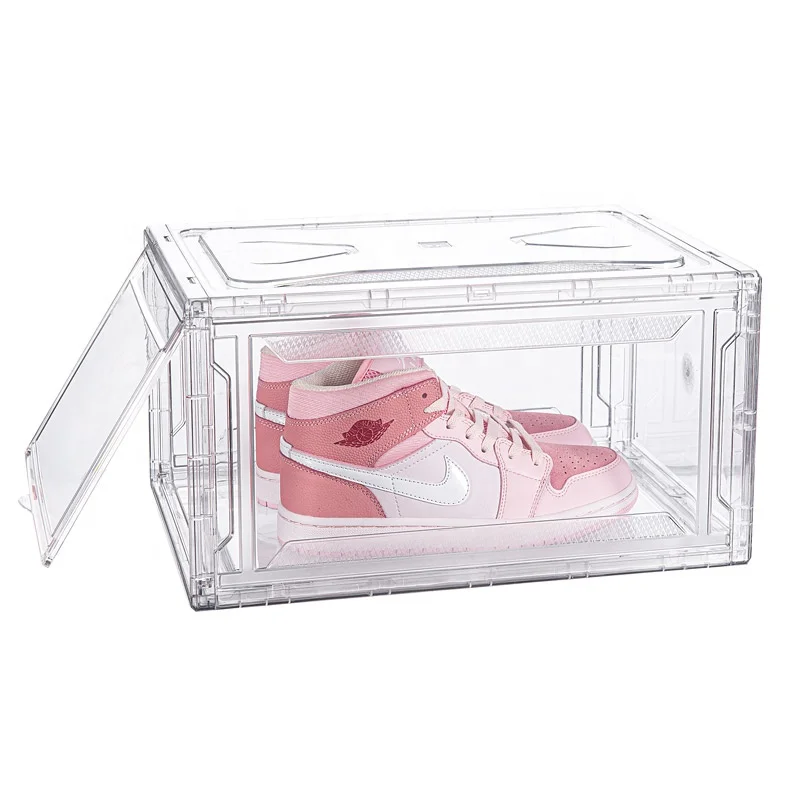 

HC0008-3 Hot Selling Magnetic Packing Shoe Box Modern Style Side drop sneaker box, Clear