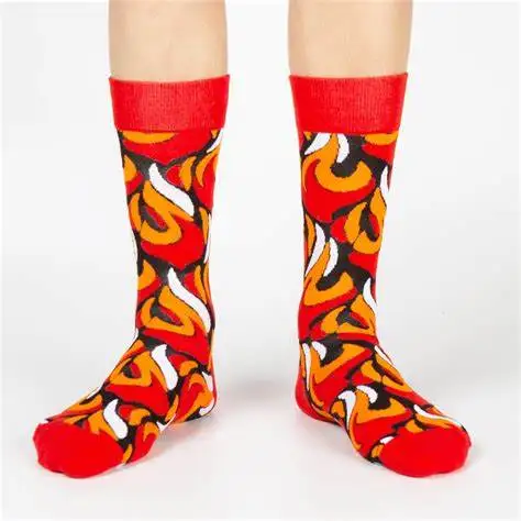 

Fire Knitting Fancy Socks Design Men Cotton Happy Dress Socks, Customized logo accept