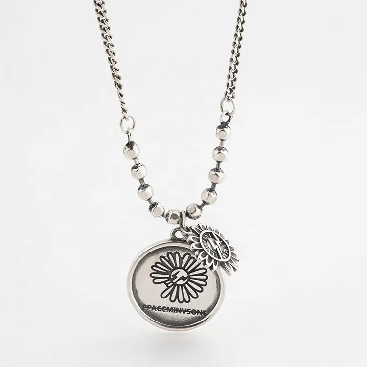 

new fashion vintage thai silver engrave leaf and flower irregular coin necklaces