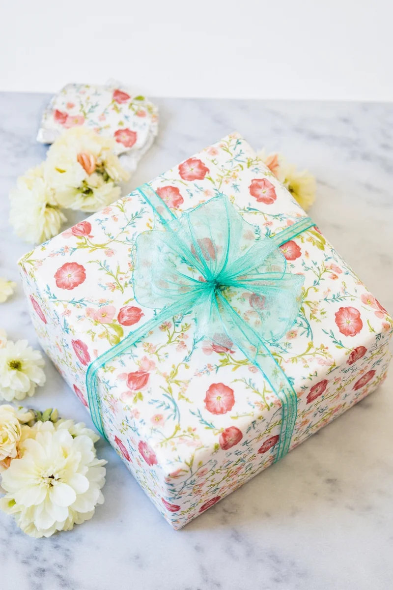 Wrapped gift with decorative paper used as decor
