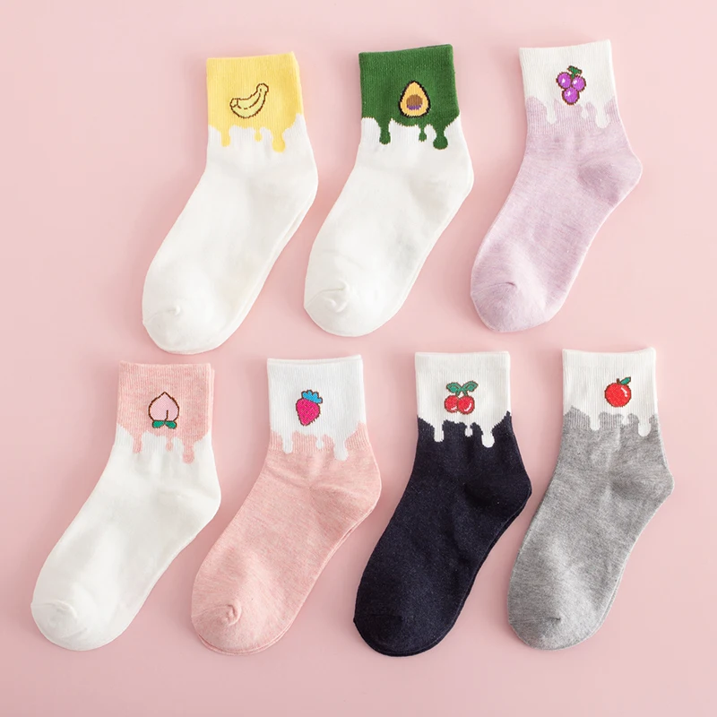 

Cute cotton nylon knitted ankle socks fruit pattern women, As pictures