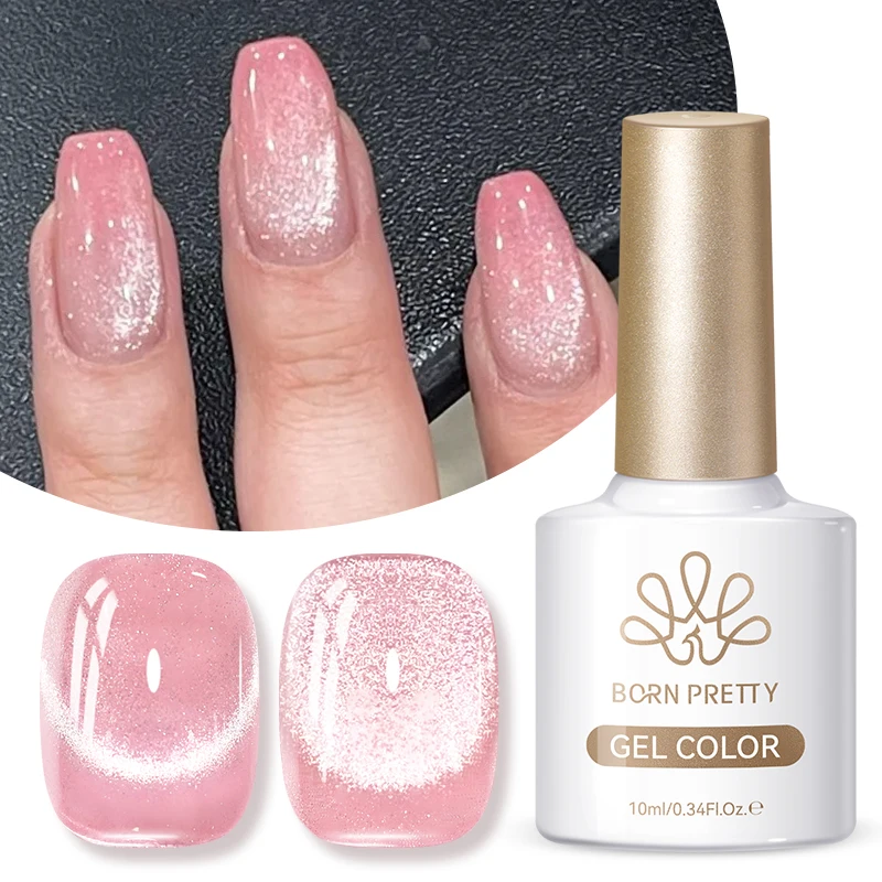 BORN PRETTY Nail Supplies Shimmer Pink Cateye Magnetic Gel Polish Color Non Toxic Cruelty-free Crystal Cat Eye Gel Nails