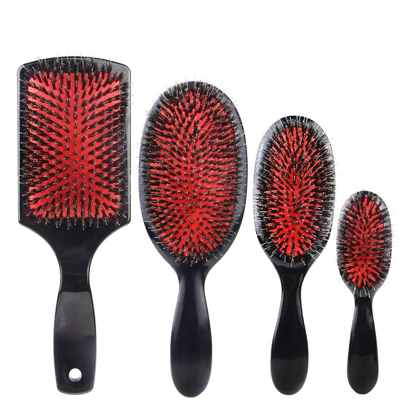 

Masterlee Brand Hairdressing Comb Boar Bristle Brush Wet detangler Massage Plastic Comb, Black and red