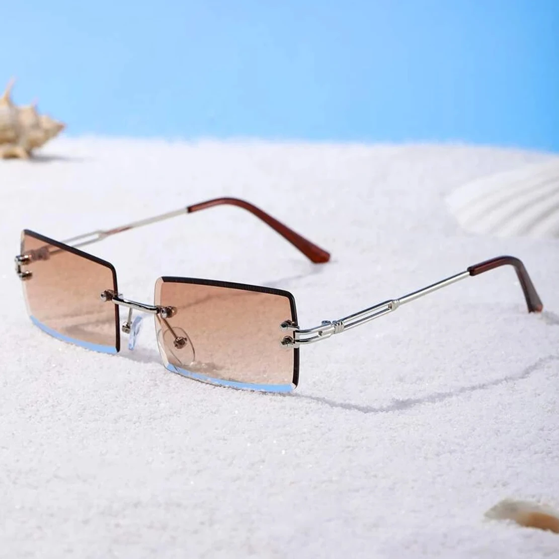 

2021 Summer Rectangular Rimless Small Square Frame Shades Vintage Sun Glasses Unisex Retro Men Women Frameless Sunglasses