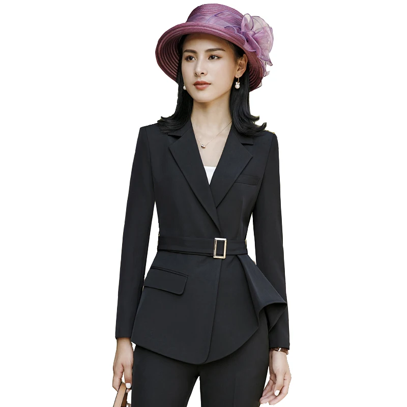

New Fashion Two Piece Set Women Clothing Business Formal Ladies Suit With Blazer and Pants, White, black