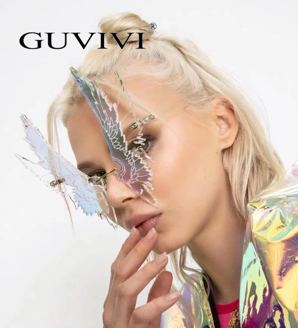 

GUVIVI 2020 ins new style Luxury brand sunglasses Angel demon wings Rimless oversize Sunglasses metal steampunk Street glasses, 12colors