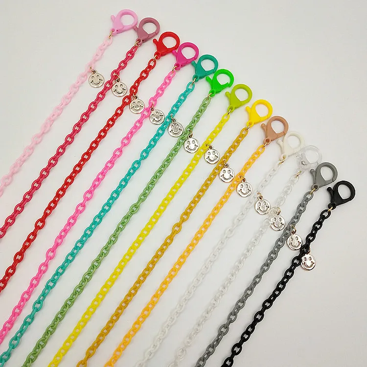 

UNOC Fashion 70cm Candy Color Acrylic Eye Glasses Cords Smiley Face Alloy Accessories Chain Eyewear Cords
