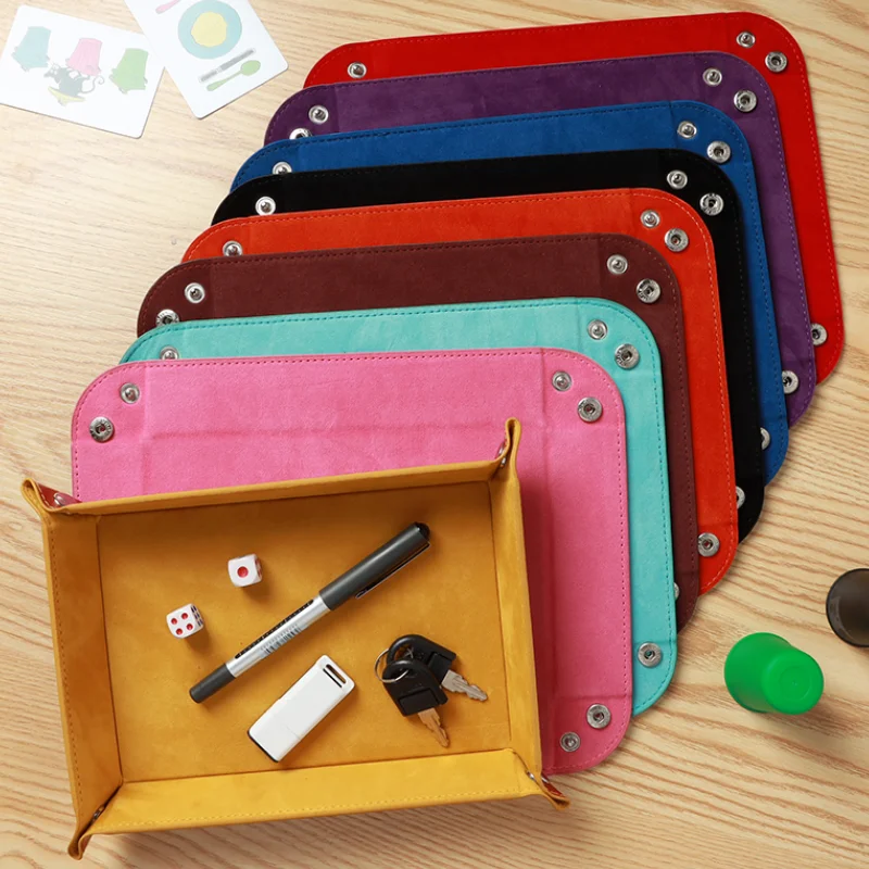 

Customized PU Leather Key Storage Tray Foldable Storage Box Collapsible Dice Case Storage Catchall