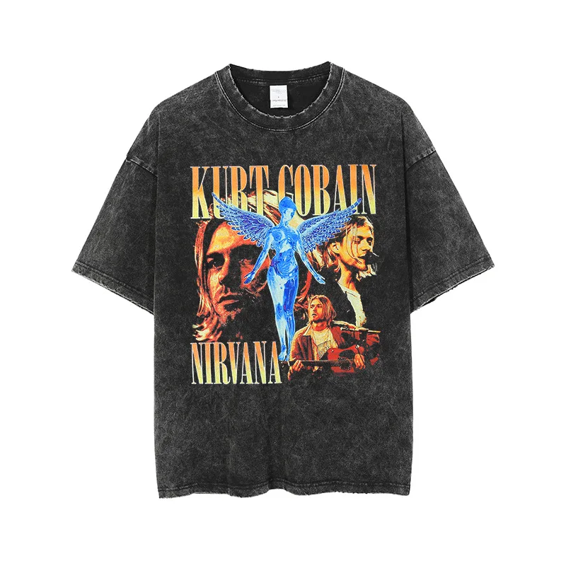 

Wholesale streetwear hip-hop oversized T-shirt 100% heavy cotton high street retro men's print short sleeves