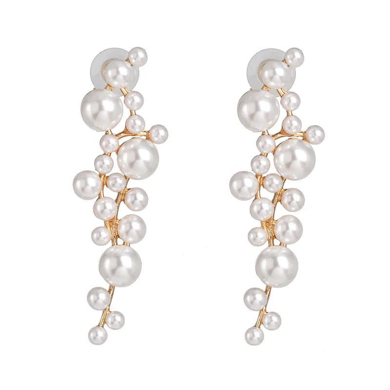 

French Elegant Style 18K Gold Plating Grape Bunch Cluster Baroque Pearl Earrings For Party Natural Pearl Earrings